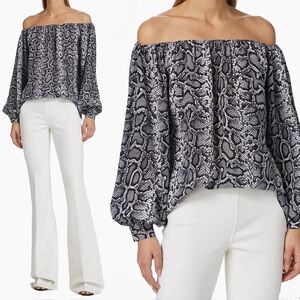 MICHAEL KORS Collection Snakeskin Off The Shoulder Silk Crepe Blouse \\ 4